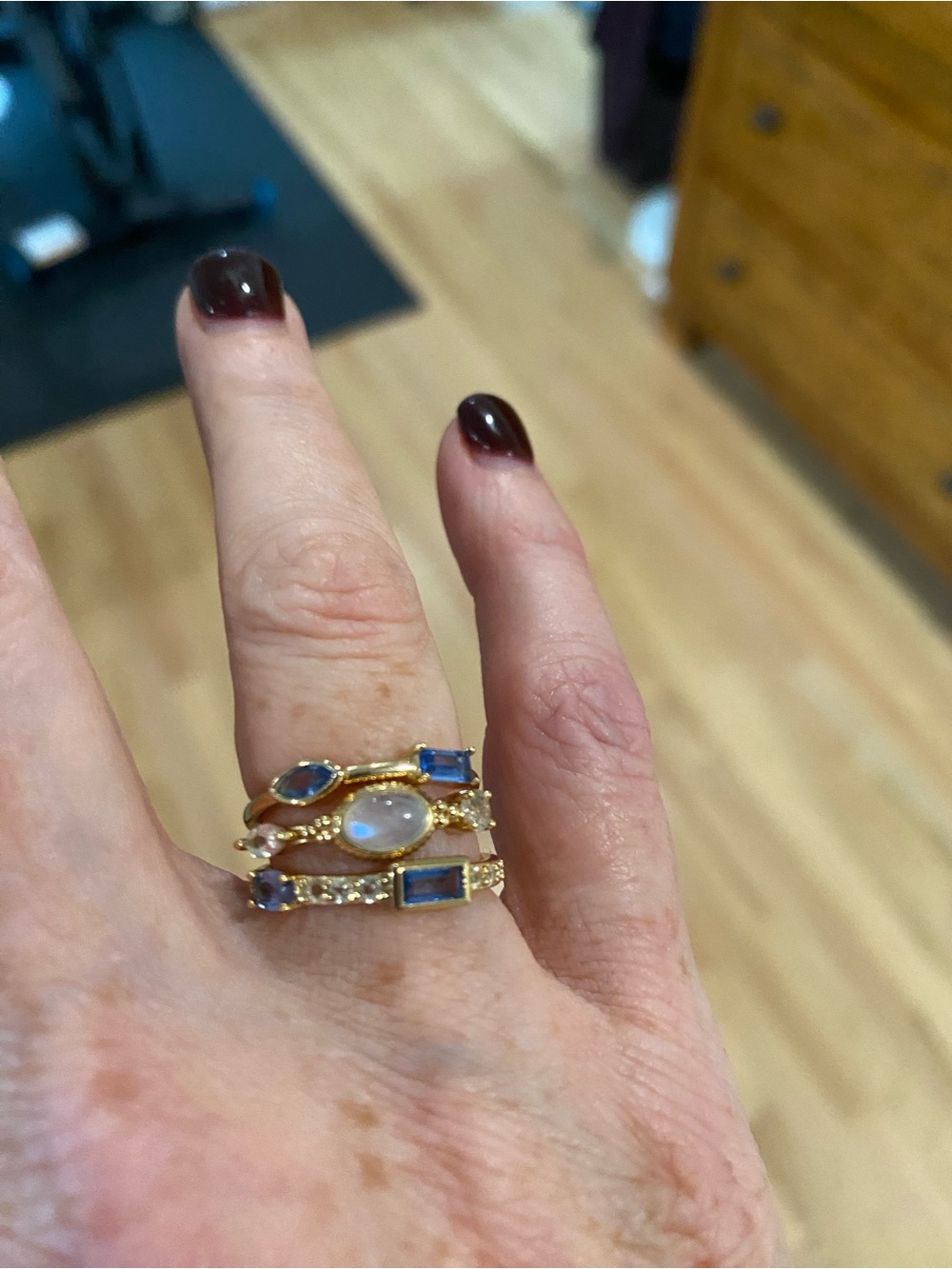 AWE Inspired Oracle Stacking Ring Set - Gold with Blue and Pearl Stones - Picture 2 of 7